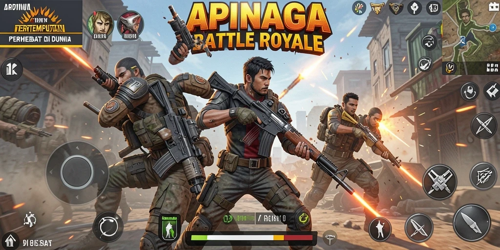 Tangkapan layar gameplay seru APINAGA dalam pertempuran Battle Royale.