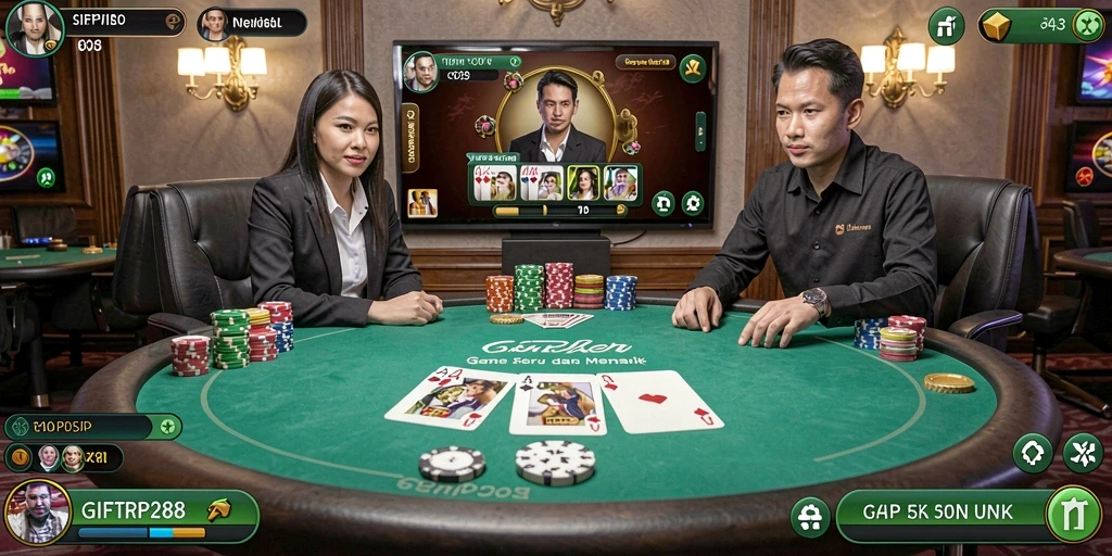 Screenshot gameplay GIFTRP288 menampilkan aksi Poker yang mendebarkan.