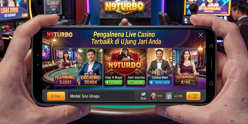 Screenshot gameplay Live Casino N9TURBO menampilkan dealer langsung yang ramah.