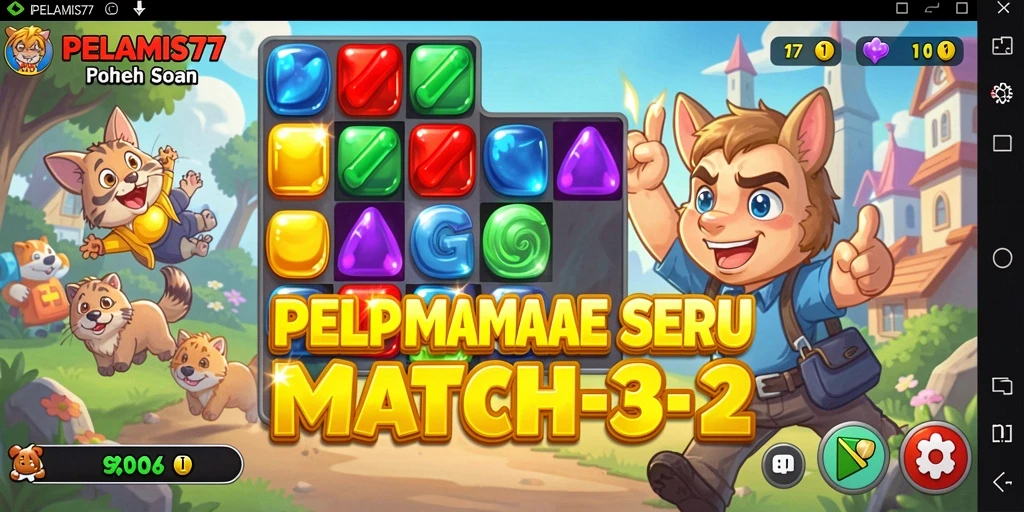 Screenshot PELAMIS77 menunjukkan serunya gameplay Match-3 yang menarik.