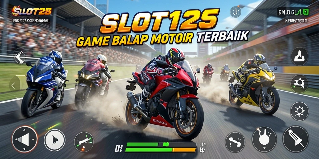 Screenshot menunjukkan aksi seru balap motor di SLOT123.