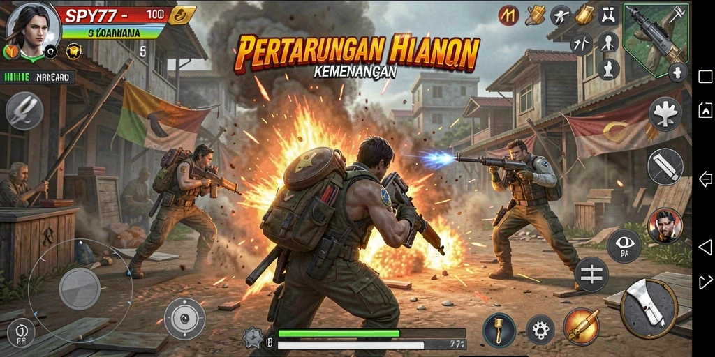 Tangkapan layar gameplay SPY77 menampilkan aksi pertarungan yang mendebarkan.