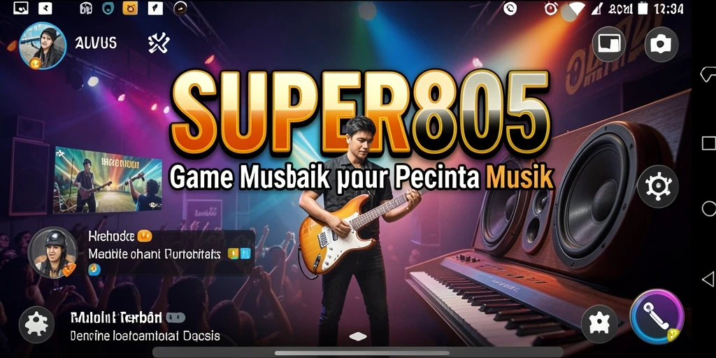Tampilan gameplay SUPER805 yang seru dengan elemen musik menarik.